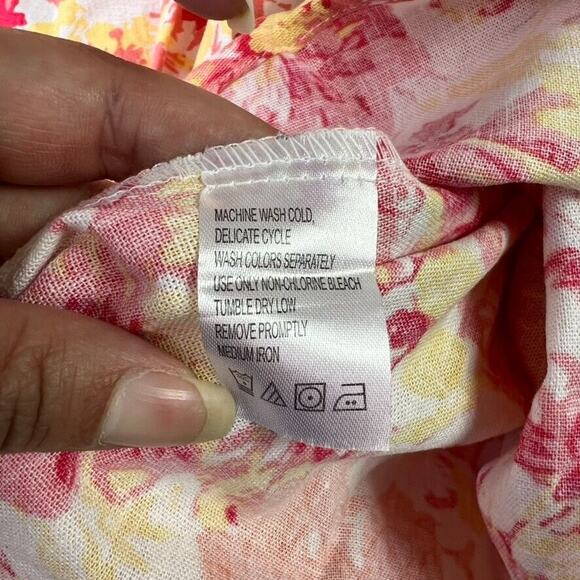 Woman Within Midi Skirt Large Pink Linen Blend Floral Print A Line Pullon - Picture 5 of 7